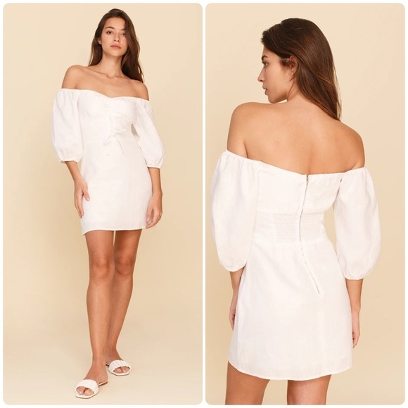 Reformation Dresses & Skirts - New! Kathryn Linen Mini Dress with Puff Sleeve 🤍 size 4